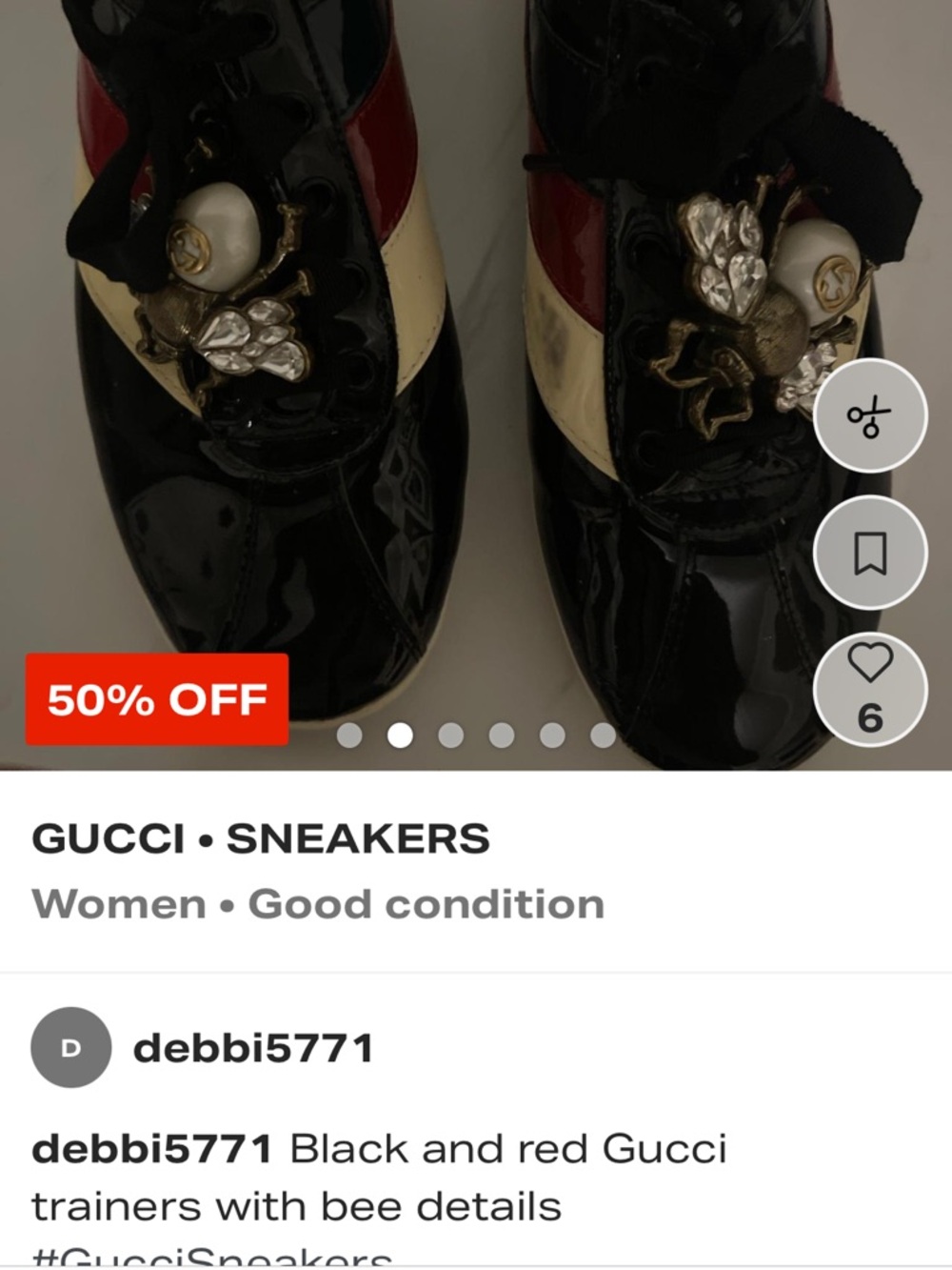 Gucci Patent Leather Black, Red & Cream Bee-Embellished Women's Sneakers